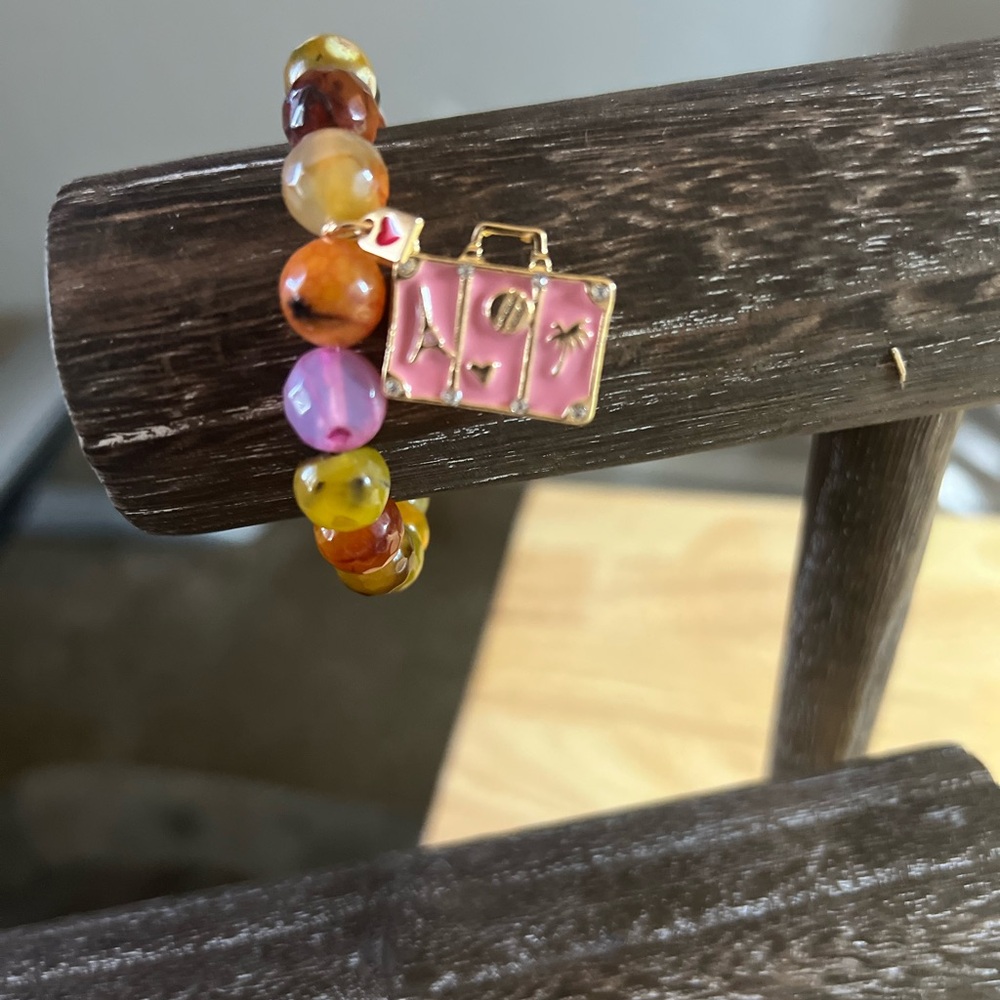 🧳 Agate with Pink Luggage Charm. Handmade - Picture 3 of 6
